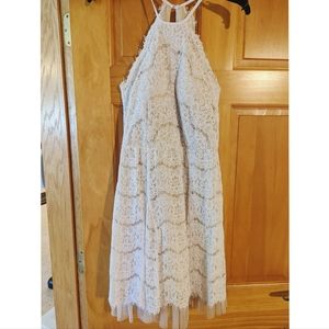 Francesca Mini Dress, Cream with Ivory Lace Overlay, size M